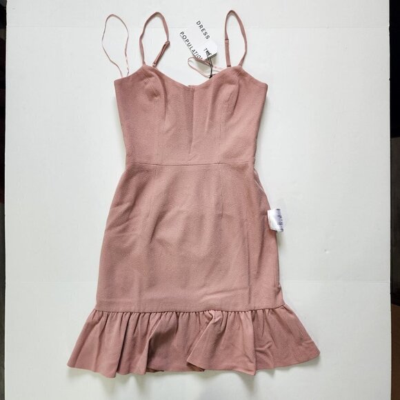 Dress The Population Mira Mini Dress S Ruffle Hem Blush Pink Bodycon NWT - Picture 10 of 12